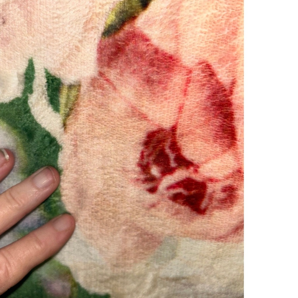 Frida Kahlo Portrait Floral Fleece Throw Blanket Sherpa Back 50x60 Green Pink - Picture 3 of 5